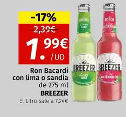 Maskom Supermercados BREEZER Ron Bacardi con lima o sandia oferta
