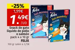 Maskom Supermercados FELIX Snack de gato líquido de pollo o salmón oferta