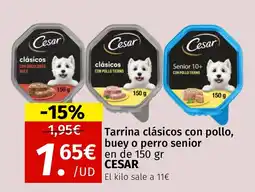 Maskom Supermercados CESAR Tarrina clásicos con pollo, buey o perro senior oferta