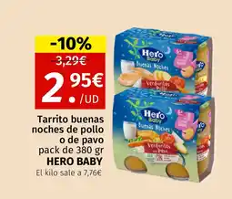 Maskom Supermercados HERO BABY Tarrito buenas noches de pollo o de pavo oferta