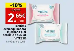 Maskom Supermercados VITESSE Toallitas desmaquilladora micellar o piel sensible de 25 ud oferta