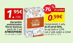 Maskom Supermercados ATMOSPHERE Recambio ambientador flores blancas pack de 2 ud oferta