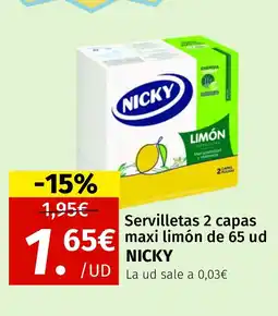 Maskom Supermercados NICKY Servilletas 2 capas maxi limón de 65 ud oferta