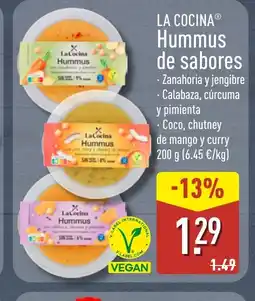 ALDI LA COCINA Hummus de saboreCoco, chutney de mango y curry 200 g (6.45 €/kg) oferta