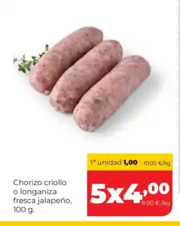 Alimerka Chorizo criollo o longaniza fresca jalapeño oferta