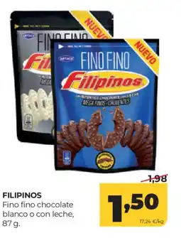 Alimerka FILIPINOS Fino fino chocolate blanco o con leche oferta