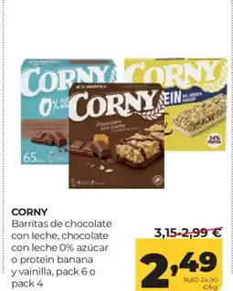 Alimerka CORNY Barritas de chocolate con leche, chocolate con leche 0% azúcar o protein banana y vainilla oferta