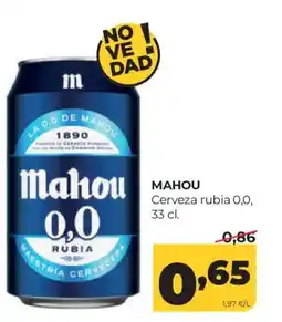 Alimerka MAHOU Cerveza rubia 0,0 oferta