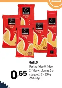 Coviran GALLO Pastas fideo 0, fideo 2, fideo 4, plumas 6 o spaguetti 3 oferta
