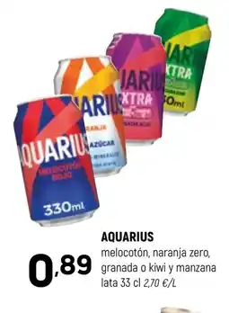 Coviran AQUARIUS melocotón, naranja zero, granada o kiwi y manzana lata oferta