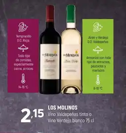 Coviran LOS MOLINOS Vino Valdepeñas tinto o Vino Verdejo blanco oferta