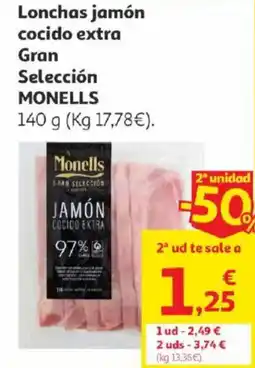 Alcampo Monells Lonchas jamón cocido extra Gran Selección oferta