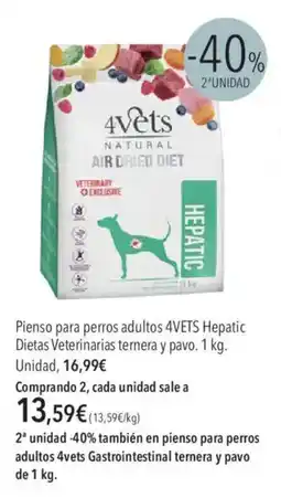 El Corte Inglés 4vets Pienso para perros adultos Hepatic Dietas Veterinarias ternera y pavo oferta