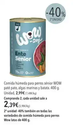 El Corte Inglés Wow Comida húmeda para perros sénior paté pato, algas marinas y batata oferta