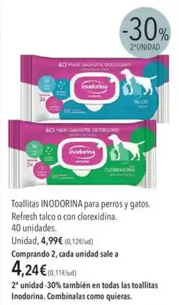 El Corte Inglés Inodorina Toallitas para perros y gatos. Refresh talco o con clorexidina oferta