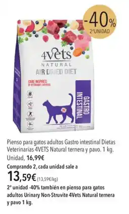 El Corte Inglés 4Vets Pienso para gatos adultos Gastro intestinal Dietas Veterinarias Natural ternera y pavo oferta