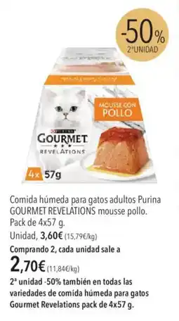 El Corte Inglés Gourmet Revelations Comida húmeda para gatos adultos Purina mousse pollo oferta