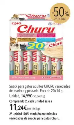El Corte Inglés Churu Snack para gatos adultos variedades de marisco y pescado oferta