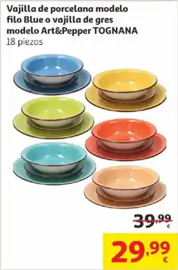 Alcampo Vajilla de porcelana modelo filo blue o vajilla de gres modelo art&pepper tognana oferta