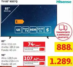 Alcampo Hisense Tv 85" 85e7q oferta