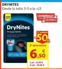 Alcampo A-pañal dry nites niño t.4-7 años 17-30kg 16 u oferta