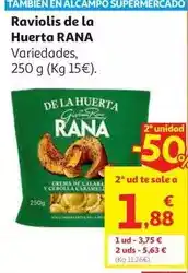 Alcampo Raviolis crema calabaza cebolla caramel.huerta rana 250g oferta