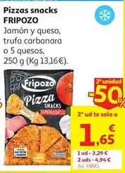 Alcampo Pizza snacks jamon y queso fripozo 250gr oferta