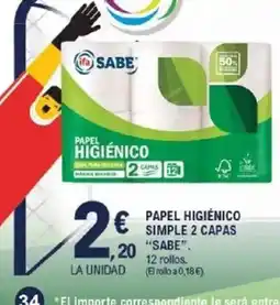 E.Leclerc SABE Papel higiénico simple 2 capas oferta