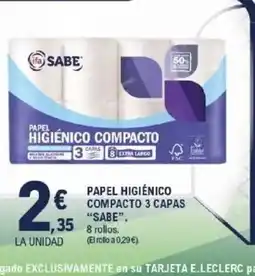 E.Leclerc SABE Papel higiénico compacto 3 capas oferta