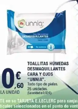 E.Leclerc UNNIA Toallitas húmedas desmaquillantes cara y ojos oferta