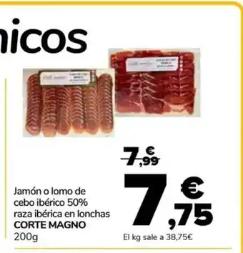 Supeco CORTE MAGNO Jamón o lomo de cebo ibérico 50% raza ibérica en lonchas oferta