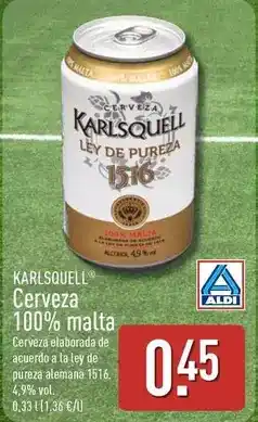 ALDI Karlsquell - cerveza 100% malta oferta