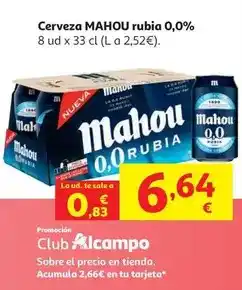Alcampo Mahou - cerveza rubia 0,0% oferta