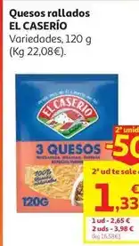 Alcampo Q. rallado 3 quesos el caserio 120 g oferta