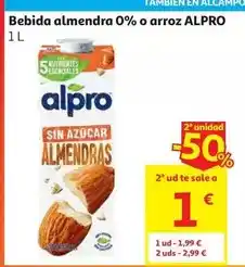 Alcampo Bebida almendra 0% azucar alpro caja 6x1 l oferta