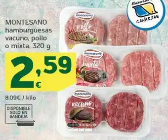 HiperDino Montesano hamburguesas vacuno, pollo o mixta oferta