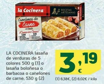 HiperDino La cocinera lasaña de verduras de 5 colores o lasaña boloñesa o barbacoa o canelones de carne oferta