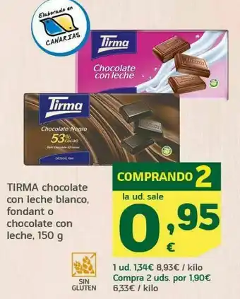 HiperDino Tirma chocolate con leche blanco, fondant o chocolate con leche oferta