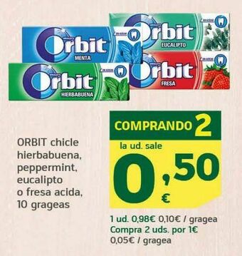 HiperDino Orbit chicle hierbabuena peppermint, eucalipto o fresa acida oferta