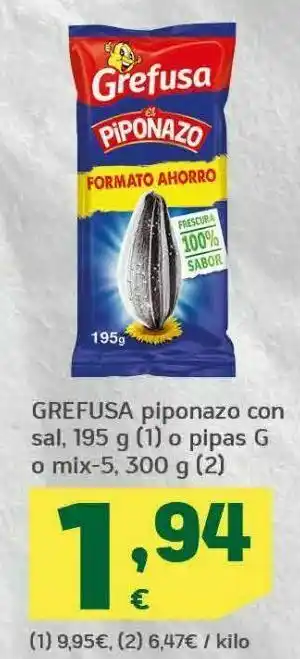 HiperDino Grefusa piponazo con sal o pipas g o mix oferta