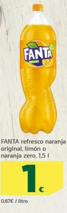 HiperDino Fanta refresco naranja original, limón o naranja zero oferta