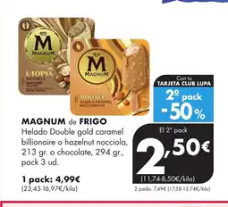 Supermercados Lupa MAGNUM de FRIGO Helado Double gold caramel billionaire o hazelnut nocciola oferta