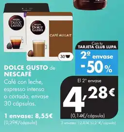 Supermercados Lupa DOLCE GUSTO de NESCAFÉ Café con leche, espresso intenso o cortado, envase 30 cápsulas oferta