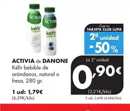 Supermercados Lupa ACTIVIA de DANONE Kéfir bebible de arándanos, natural o fresa oferta