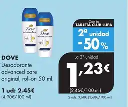 Supermercados Lupa DOVE Desodorante advanced care original, roll-on oferta