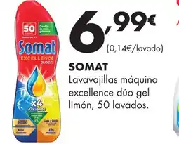 Supermercados Lupa SOMAT Lavavajillas máquina excellence dúo gel limón, 50 lavados. oferta