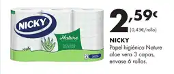 Supermercados Lupa NICKY Papel higiénico Nature aloe vera capas, envase 6 rollos. oferta