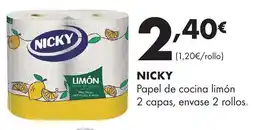 Supermercados Lupa NICKY Papel de cocina limón 2 capas, envase 2 rollos. oferta