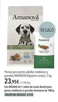 El Corte Inglés Amanova - pienso para perros adultos medianos y grandes digestive conejo oferta