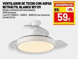 Brico Depôt Ventilador de techo con aspas retráctil blanco oferta